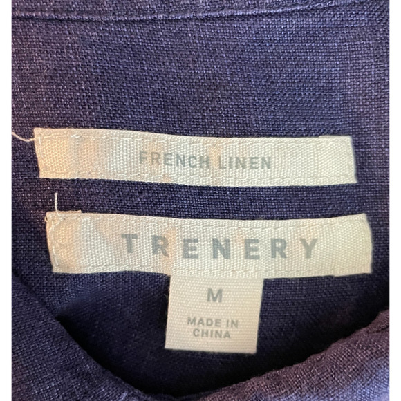 Women's Medium Trenery Navy Blue 100% French Linen Button Down Shirt - Picture 4 of 6